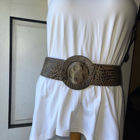 Leather crocodile 🐊 print belt by Miss Mak Couture Designs. Size L Genuine - Picture 4 of 12